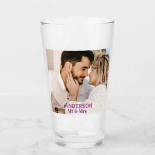 Mr & Mrs add family name photo date wedding family Glass