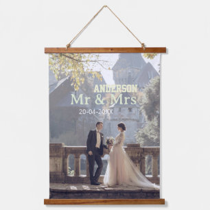Mr & Mrs add family name photo date wedding family Hanging Tapestry