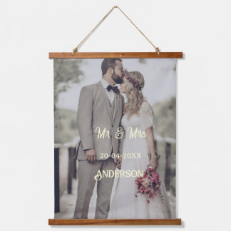 Mr & Mrs add family name photo date wedding family Hanging Tapestry