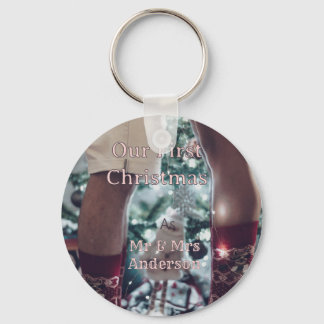 Mr & Mrs add family name photo date wedding family Key Ring