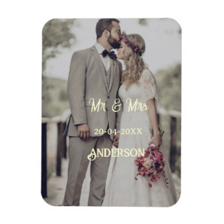 Mr & Mrs add family name photo date wedding family Magnet