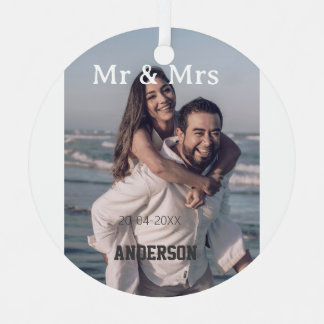 Mr & Mrs add family name photo date wedding family Metal Tree Decoration