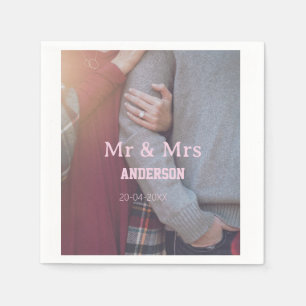 Mr & Mrs add family name photo date wedding family Napkin