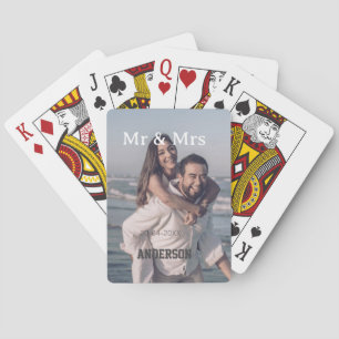 Mr & Mrs add family name photo date wedding family Playing Cards