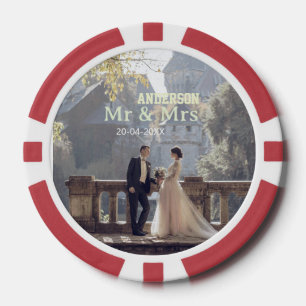 Mr & Mrs add family name photo date wedding family Poker Chips