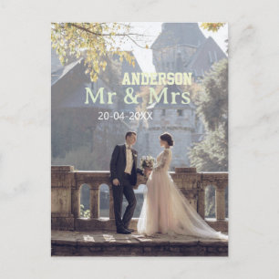 Mr & Mrs add family name photo date wedding family Postcard
