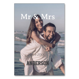 Mr & Mrs add family name photo date wedding family Table Number