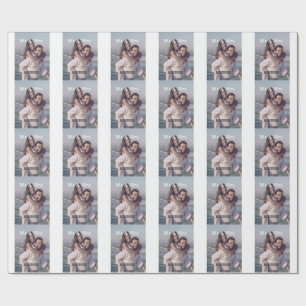 Mr & Mrs add family name photo date wedding family Wrapping Paper
