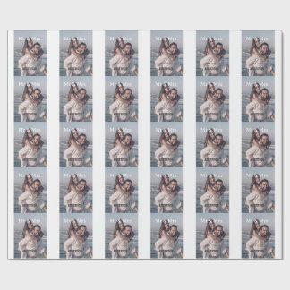 Mr & Mrs add family name photo date wedding family Wrapping Paper
