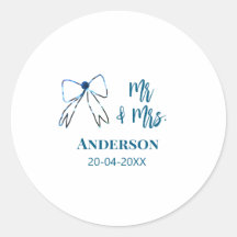 Mr & Mrs add name date wedding favour bow blue gre