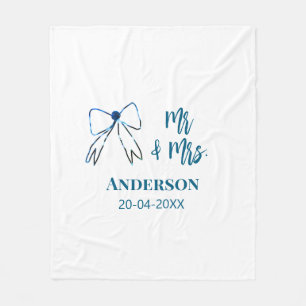 Mr & Mrs add name date wedding favour bow blue gre Fleece Blanket