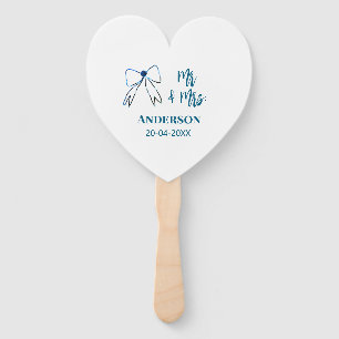 Mr & Mrs add name date wedding favour bow blue gre Hand Fan