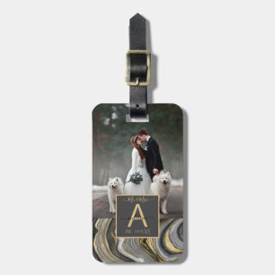 Mr & Mrs Agate Monogram Wedding Photo Name Date Luggage Tag