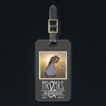 Mr Mrs Ampersand Custom Wedding Photo Honeymoon Luggage Tag<br><div class="desc">Perfect for a wedding honeymoon or anniversary trip,  this unique design includes a text and photo template and a cute "Mr and Mrs" ampersand theme. Add your last name,  the date and more.

The design is made in all white and dark grey.</div>