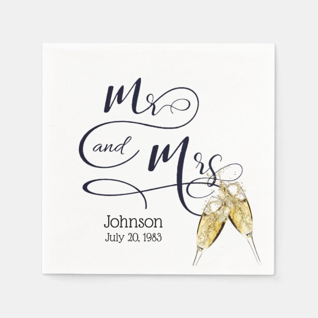 Mr & Mrs. Anniversary Champagne Toast  Napkin (Front)