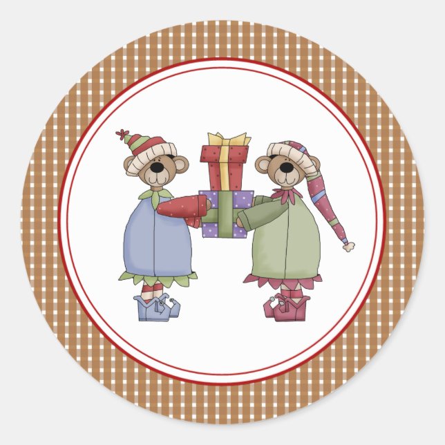 Mr. & Mrs. Bear Christmas Envelope Seals Stickers (Front)