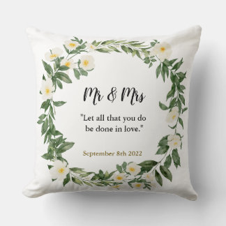 Mr & Mrs bible scripture wedding anniversary gift Cushion