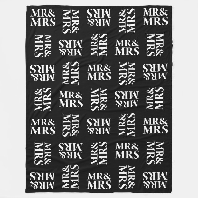 Mr. & Mrs. Black and White Pattern Fleece Blanket (Front)