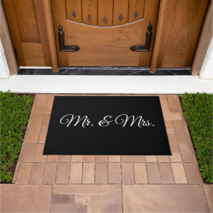 Mr. & Mrs.black custom script text elegant chic Doormat