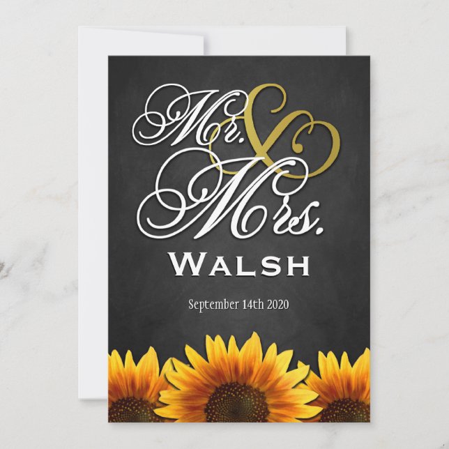 Mr & Mrs Black Sunflower Wedding Invitations (Front)