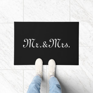Mr. & Mrs. black white custom script elegant chic Doormat