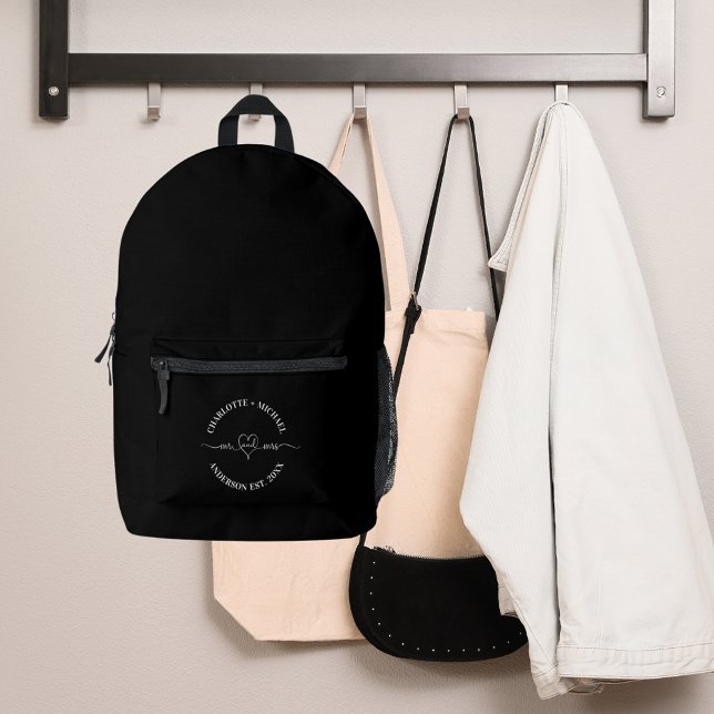 Mr mrs black white newlyweds printed backpack (Creator Uploaded)