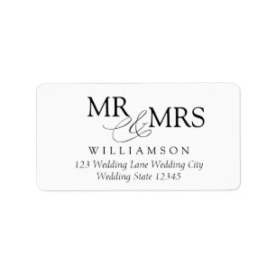 Mr & Mrs Black White Typography Return Address Label