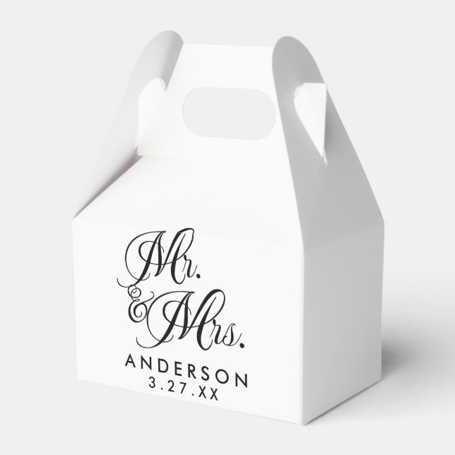 Mr. & Mrs. Black White Wedding Engagement Favour Box (Front Side)