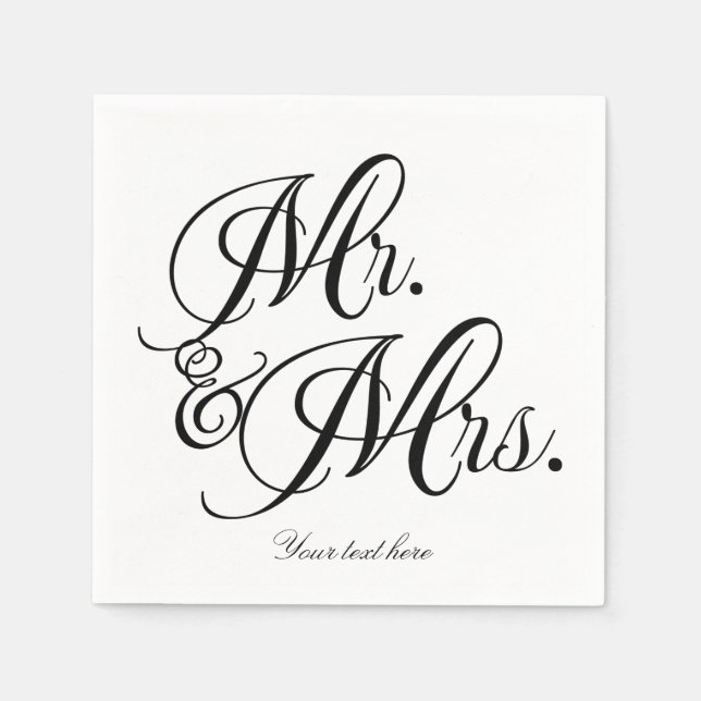 Mr. & Mrs. Black White Wedding Engagement Party Napkin (Front)