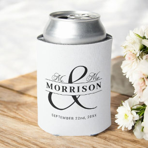 Mr Mrs Black White Wedding Favour Can Cooler