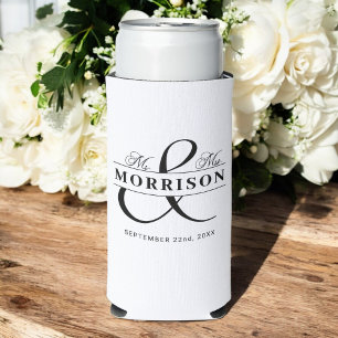 Mr Mrs Black White Wedding Favour Seltzer Can Cooler