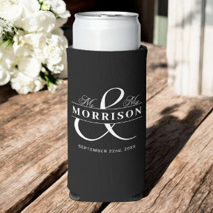 Mr Mrs Black White Wedding Favour Seltzer Can Cooler