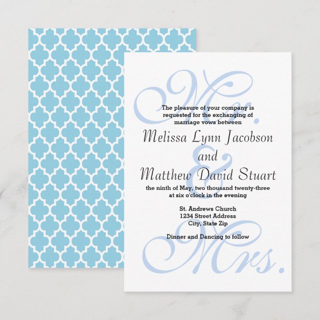 Mr. & Mrs. Blue - 3x5 Wedding Invitation (Front/Back)