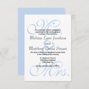 Mr. & Mrs. Blue - 3x5 Wedding Invitation