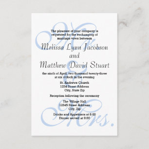Mr. & Mrs. Blue-3x5 Wedding & Reception Invitation