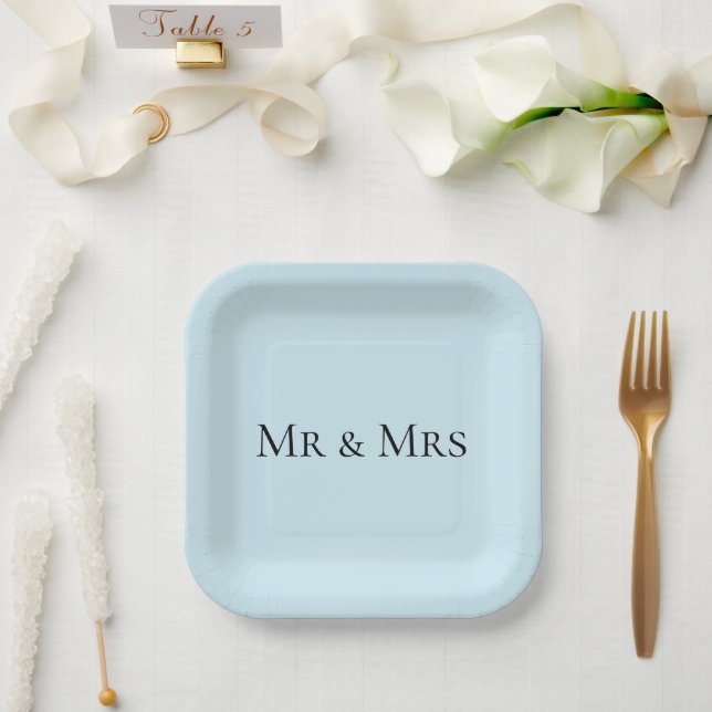 Mr & Mrs Blue Colour Paper Plate (Wedding)