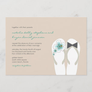 Mr & Mrs Blue Hibiscus Flip Flops Beach Wedding Invitation