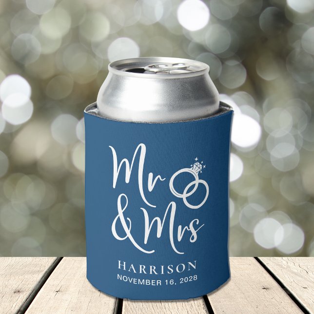 Mr Mrs Blue Wedding Can Cooler (Creator Uploaded)