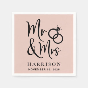 Mr Mrs Blush Pink Wedding Napkin