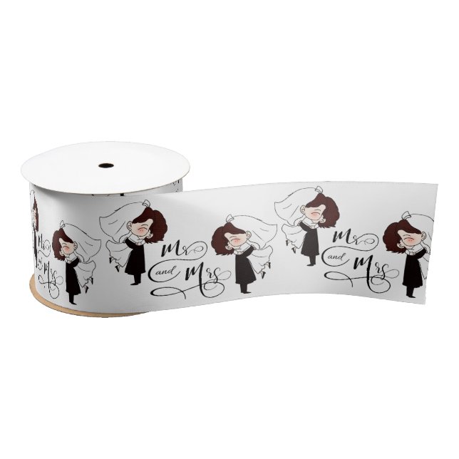 Mr. & Mrs. Bride and Groom Happiness Satin Ribbon (Spool)