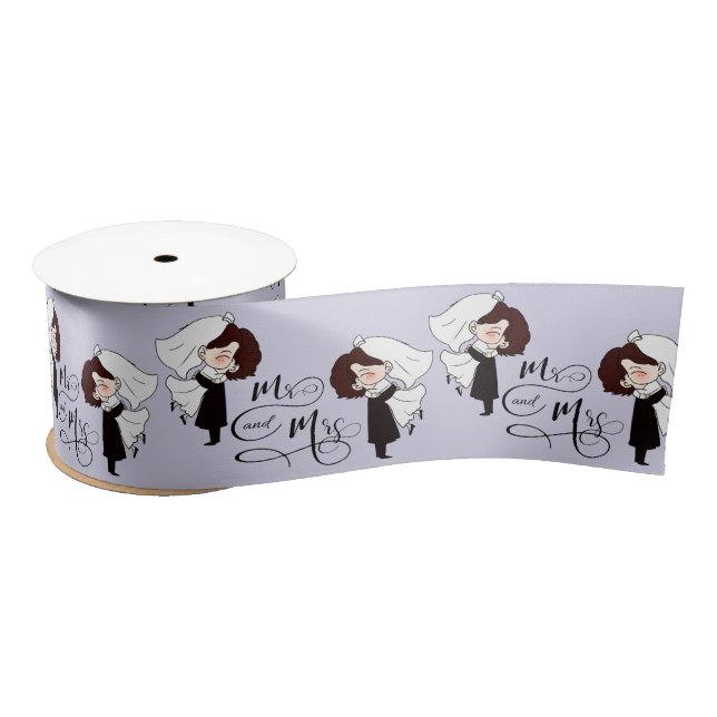 Mr. & Mrs. Bride and Groom Happiness Satin Ribbon (Spool)
