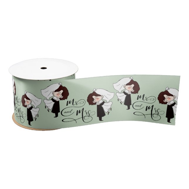 Mr. & Mrs. Bride and Groom Happiness Satin Ribbon (Spool)