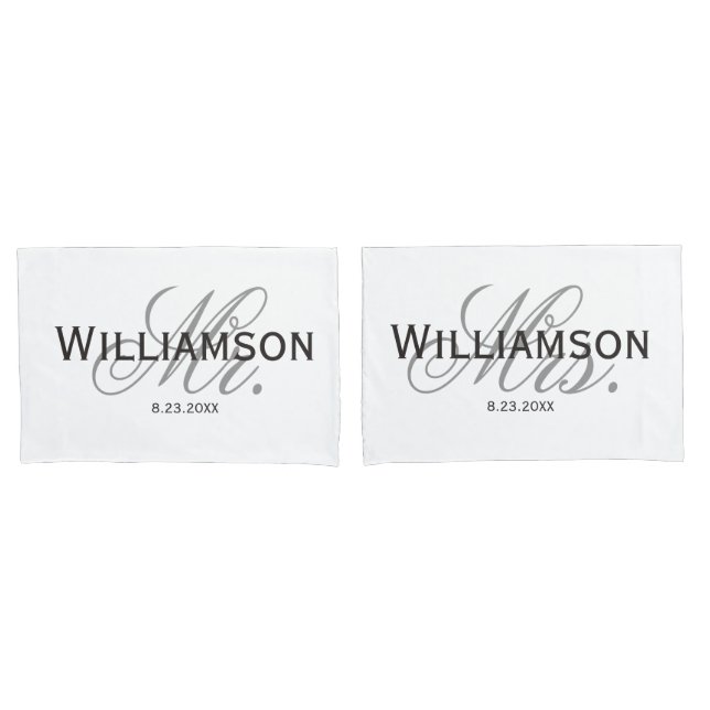 Mr. & Mrs. Bride & Groom Newlywed Custom Set Pillowcase (Front-Set)