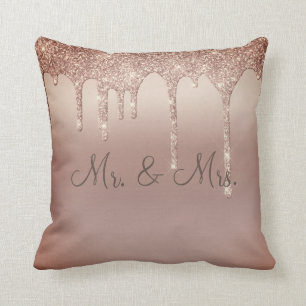 Mr. & Mrs Bronze Glitter Wedding Keepsake Elegant Cushion