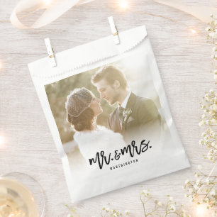 Mr & Mrs Brush Calligraphy Photo Wedding Favour Ba Bags