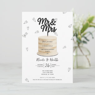 Mr. & Mrs. Cake & Hearts Black White Engagement Invitation