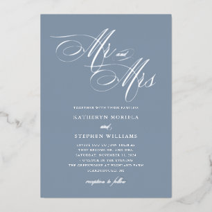 Mr & Mrs Calligraphy Wedding Silver Foil Invitatio