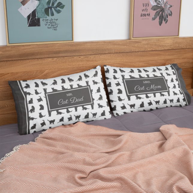 Mr. & Mrs. Cat Mum and Dad Black and White Pattern Pillowcase (Creator Uploaded)