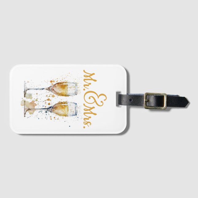 Mr. & Mrs. Champagne Celebration Luggage Tag (Front Horizontal)
