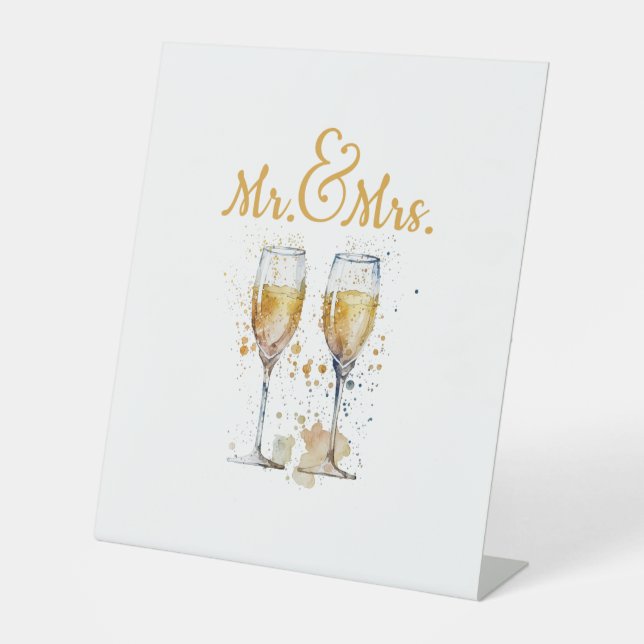 Mr. & Mrs. Champagne Celebration Pedestal Sign (Front)